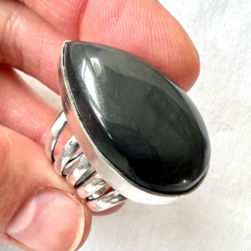 925 The Siren. Obsidian Wide Multi Band Ring 6.5